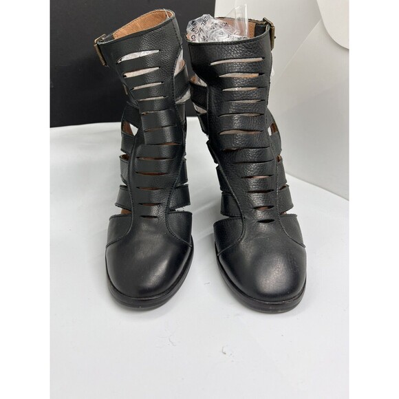 Free People Hayes Boot Black Cutout Stacked Heels  Soft Leather Size 7.5 - Picture 2 of 14